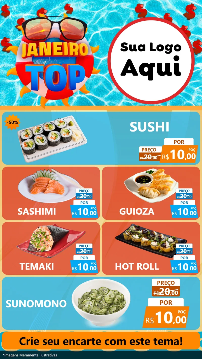 Modelo de TV para TV Vertical com o tema Janeiro Top para Comida japonesa