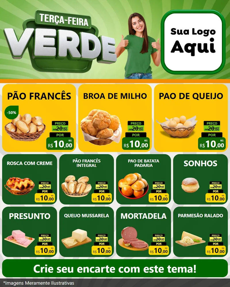 Modelo de Rede Social para Feed Instagram com o tema Terça - Feira Verde para Padaria