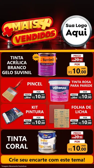 Modelo de TV para TV Vertical com o tema Mais Vendidos para Tintas e Ferramentas