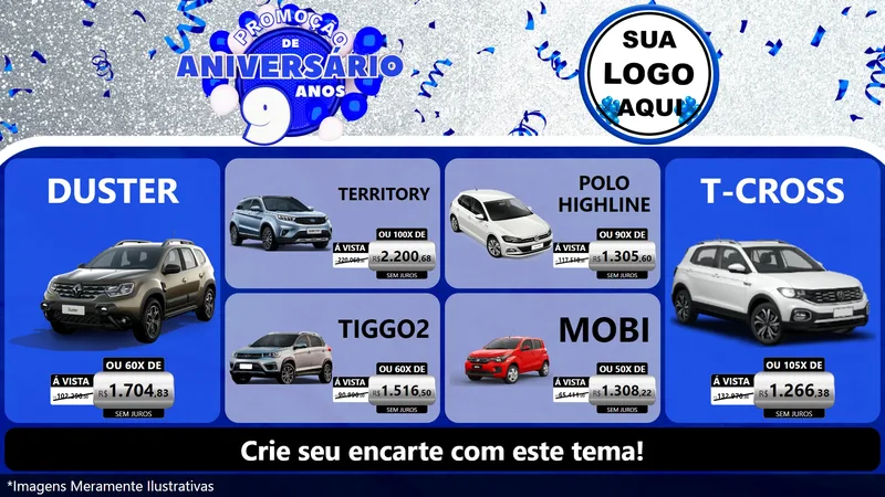 Modelo de TV para TV Horizontal com o tema Promoção de Aniversário - 9 Anos para Concessionaria de Carros