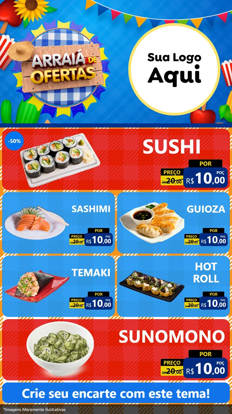 Modelo de TV para TV Vertical com o tema Arraiá de Ofertas para Comida japonesa