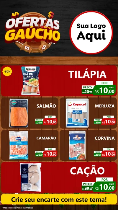 Modelo de TV para TV Vertical com o tema Ofertas Dia do Gaúcho para Peixaria