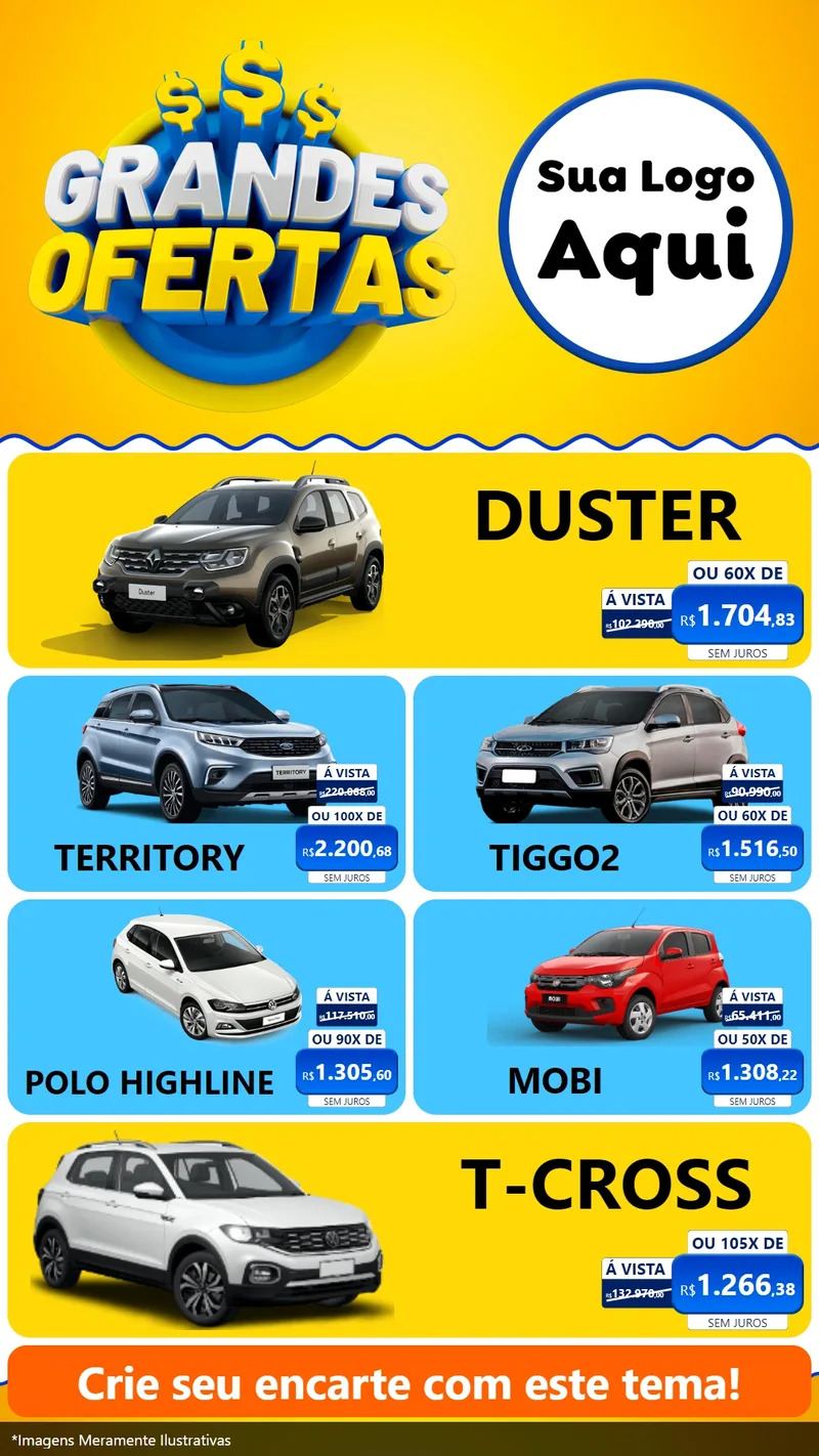 Modelo de TV para TV Vertical com o tema Grandes Ofertas para Concessionaria de Carros
