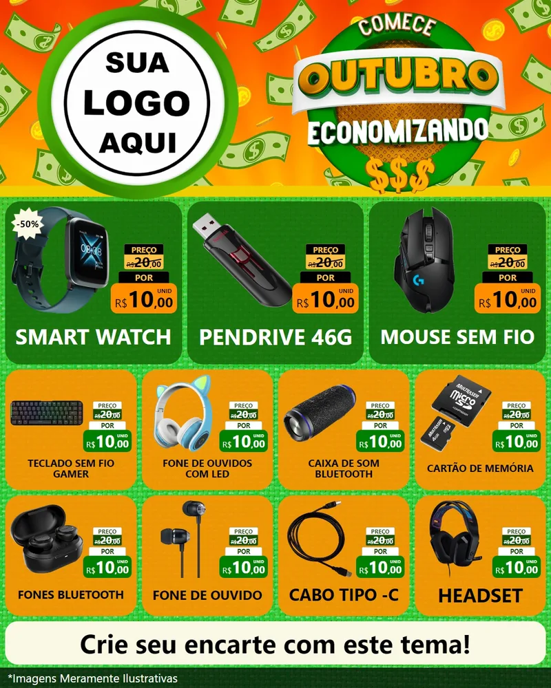 Modelo de Rede Social para Feed Instagram com o tema Comece Outubro Economizando para Informática