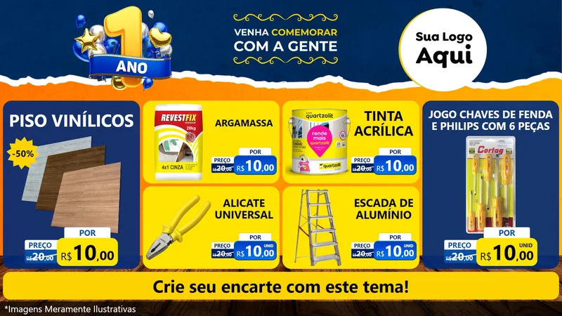 Modelo de TV para TV Horizontal com o tema Um Ano de Aniversário para Material para Construção