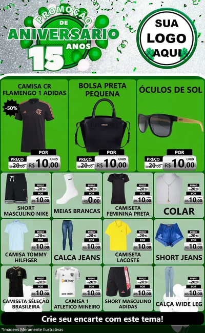 Modelo de Encarte para Encarte Grande com o tema Promoção de Aniversário - 15 Anos para Roupas e acessórios