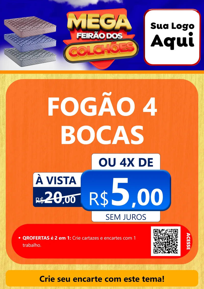 Modelo de Cartaz para Cartaz A4 Vertical com o tema Mega Feirão dos Colchões para Móveis e Eletro
