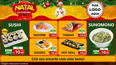 Modelo de TV para TV Horizontal com o tema Natal da Economia para Comida japonesa