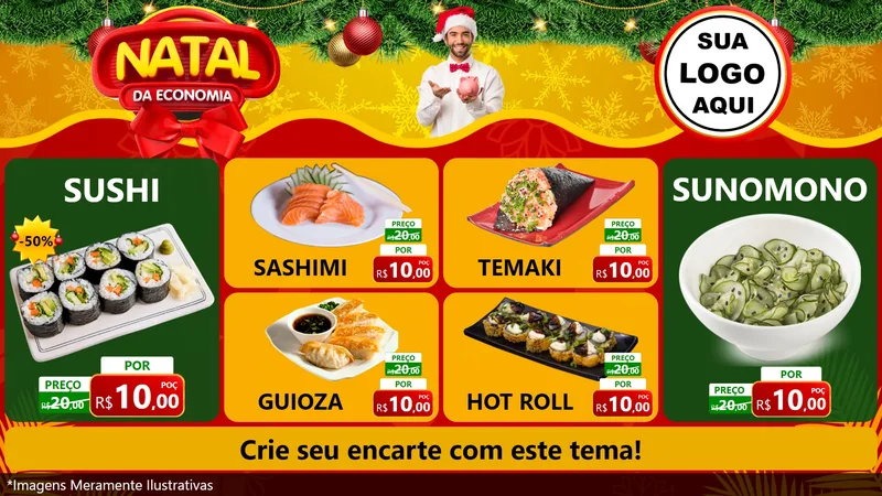 Modelo de TV para TV Horizontal com o tema Natal da Economia para Comida japonesa