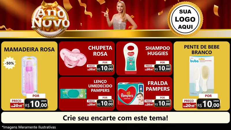 Modelo de TV para TV Horizontal com o tema Super Ano Novo para Bebês