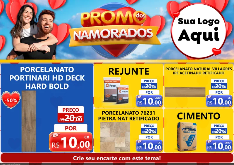 Modelo de Encarte para Encarte A4 Horizontal com o tema Promo dos Namorados para Pisos e revestimentos