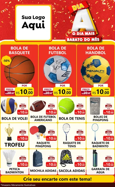 Modelo de Encarte para Encarte Grande com o tema Dia A o Dia Mais Barato do Mês para Artigos Esportivos
