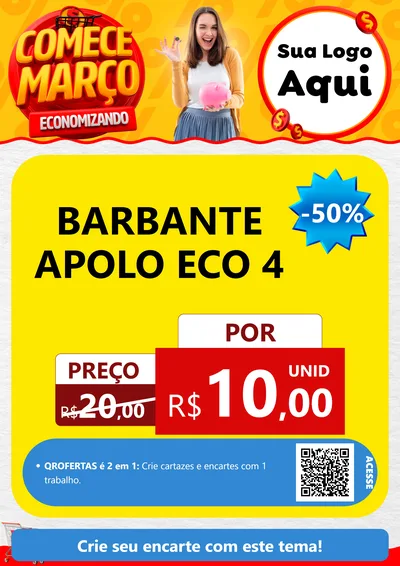 Modelo de Cartaz para Cartaz A4 Vertical com o tema Comece Março Economizando para Armarinho e Aviamentos