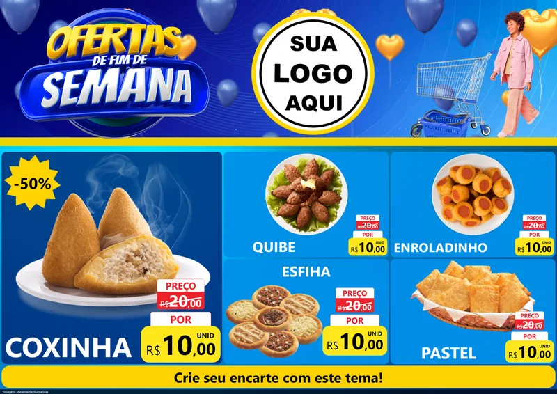 Modelo de Encarte para Encarte A4 Horizontal com o tema Ofertas de Fim de Semana para Salgadaria
