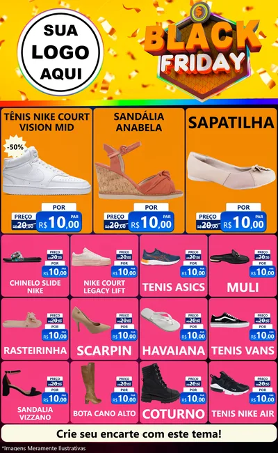 Modelo de Encarte para Encarte Grande com o tema Black Friday para Calçados