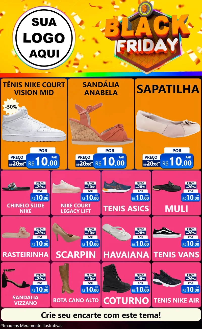 Modelo de Encarte para Encarte Grande com o tema Black Friday para Calçados