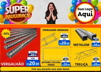 Modelo de Encarte para Encarte A4 Horizontal com o tema Super Inauguração para Ferragens