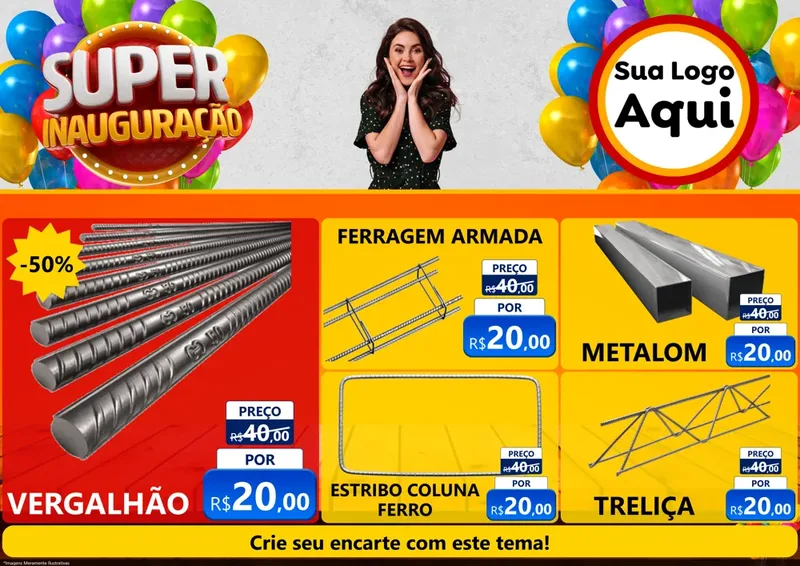 Modelo de Encarte para Encarte A4 Horizontal com o tema Super Inauguração para Ferragens