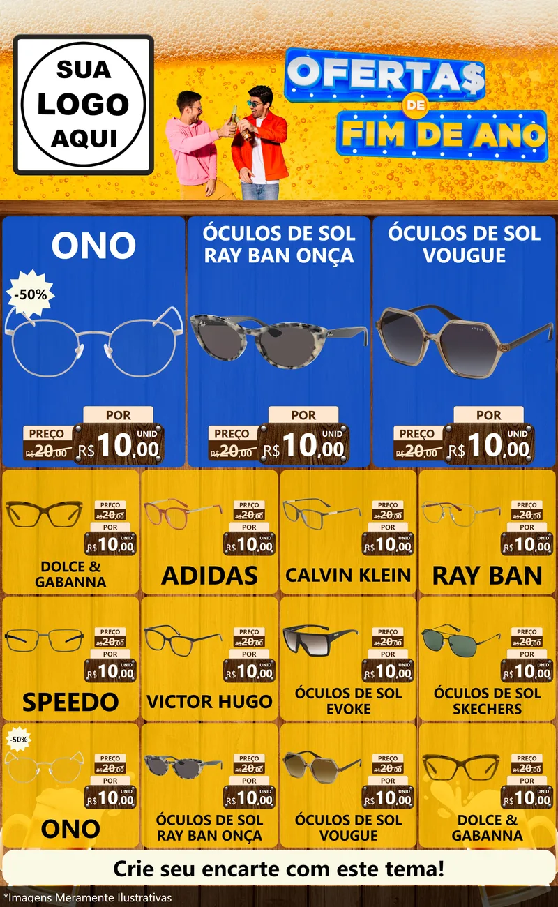 Modelo de Encarte para Encarte Grande com o tema Ofertas de Fim de Ano para Óticas