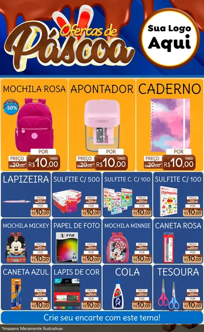 Modelo de Encarte para Encarte Grande com o tema Ofertas de Páscoa para Papelaria