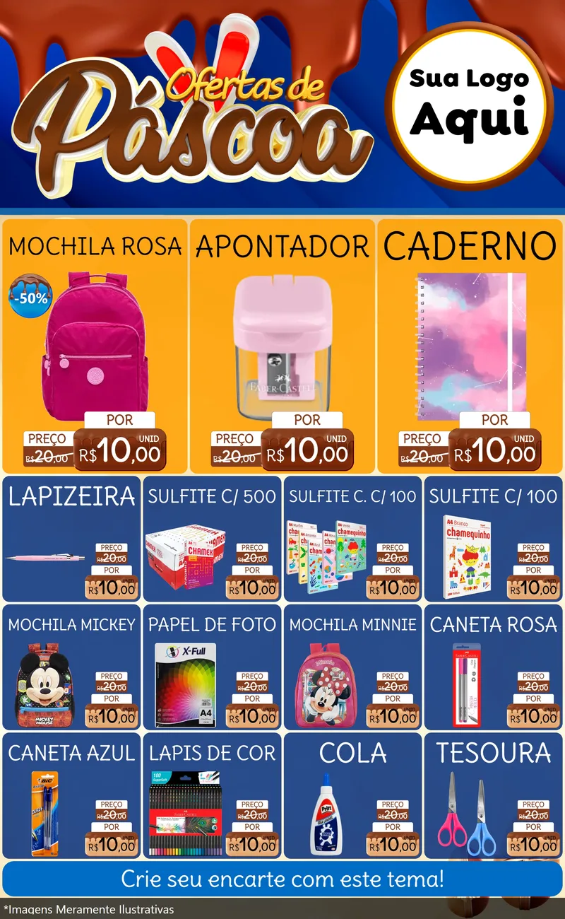 Modelo de Encarte para Encarte Grande com o tema Ofertas de Páscoa para Papelaria