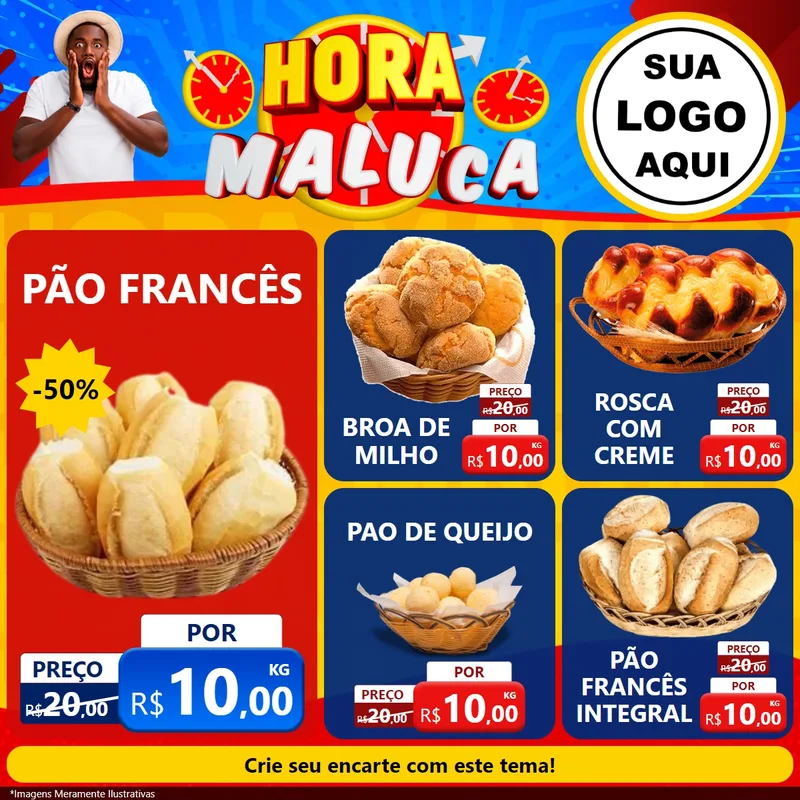 Modelo de Rede Social para Feed Facebook com o tema Hora Maluca para Padaria