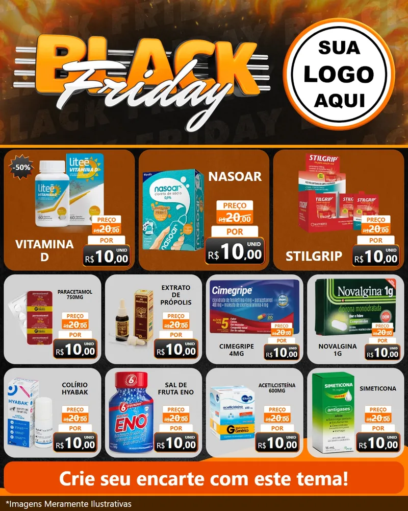 Modelo de Rede Social para Feed Instagram com o tema Black Friday para Farmácia