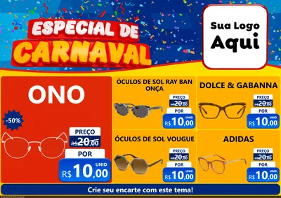 Modelo de Encarte para Encarte A4 Horizontal com o tema Especial de Carnaval para Óticas