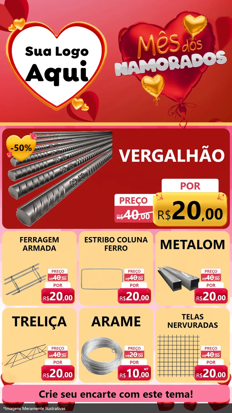 Modelo de Rede Social para Stories com o tema Mês dos Namorados para Ferragens