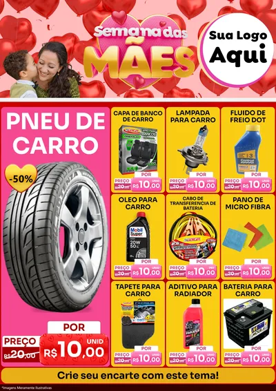 Modelo de Encarte para Encarte A4 Vertical com o tema Semana Das Mães para Auto peças