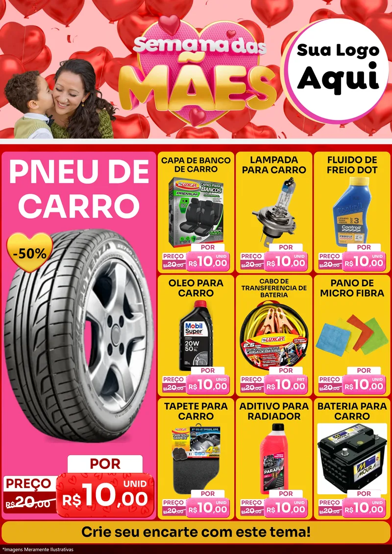 Modelo de Encarte para Encarte A4 Vertical com o tema Semana Das Mães para Auto peças