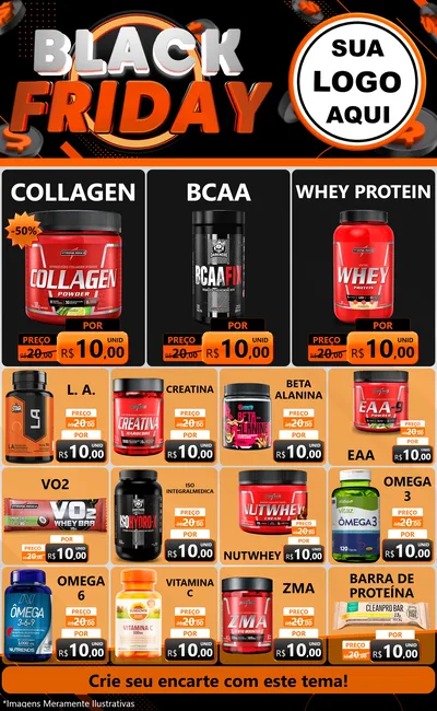 Modelo de Encarte para Encarte Grande com o tema Black Friday para Suplementos alimentares