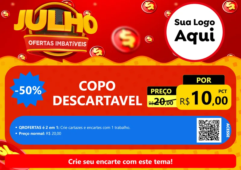 Modelo de Cartaz para Cartaz A4 Horizontal com o tema Julho Ofertas Imbatíveis para Embalagens