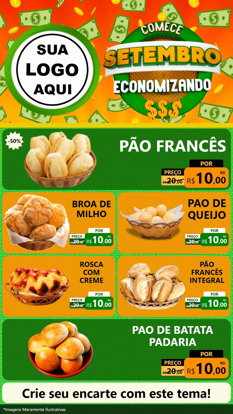 Modelo de TV para TV Vertical com o tema Comece Setembro Economizando para Padaria