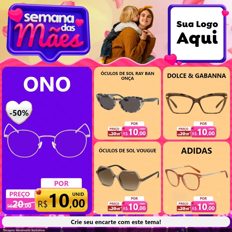 Modelo de Rede Social para Feed Facebook com o tema Semana das Mães para Óticas