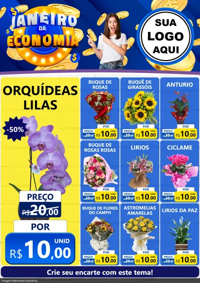 Modelo de Encarte para Encarte A4 Vertical com o tema Janeiro da Economia para Floricultura e jardim