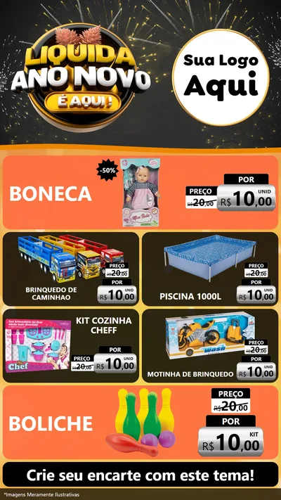 Modelo de TV para TV Vertical com o tema Liquida Ano Novo É Aqui! para Brinquedos
