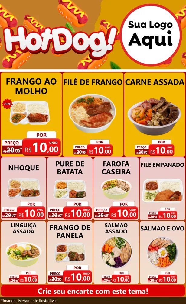 Modelo de Encarte para Encarte Grande com o tema Hot Dog para Restaurante