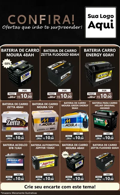 Modelo de Encarte para Encarte Grande com o tema Confira! Ofertas que irão te surpreender! para Baterias Elétricas