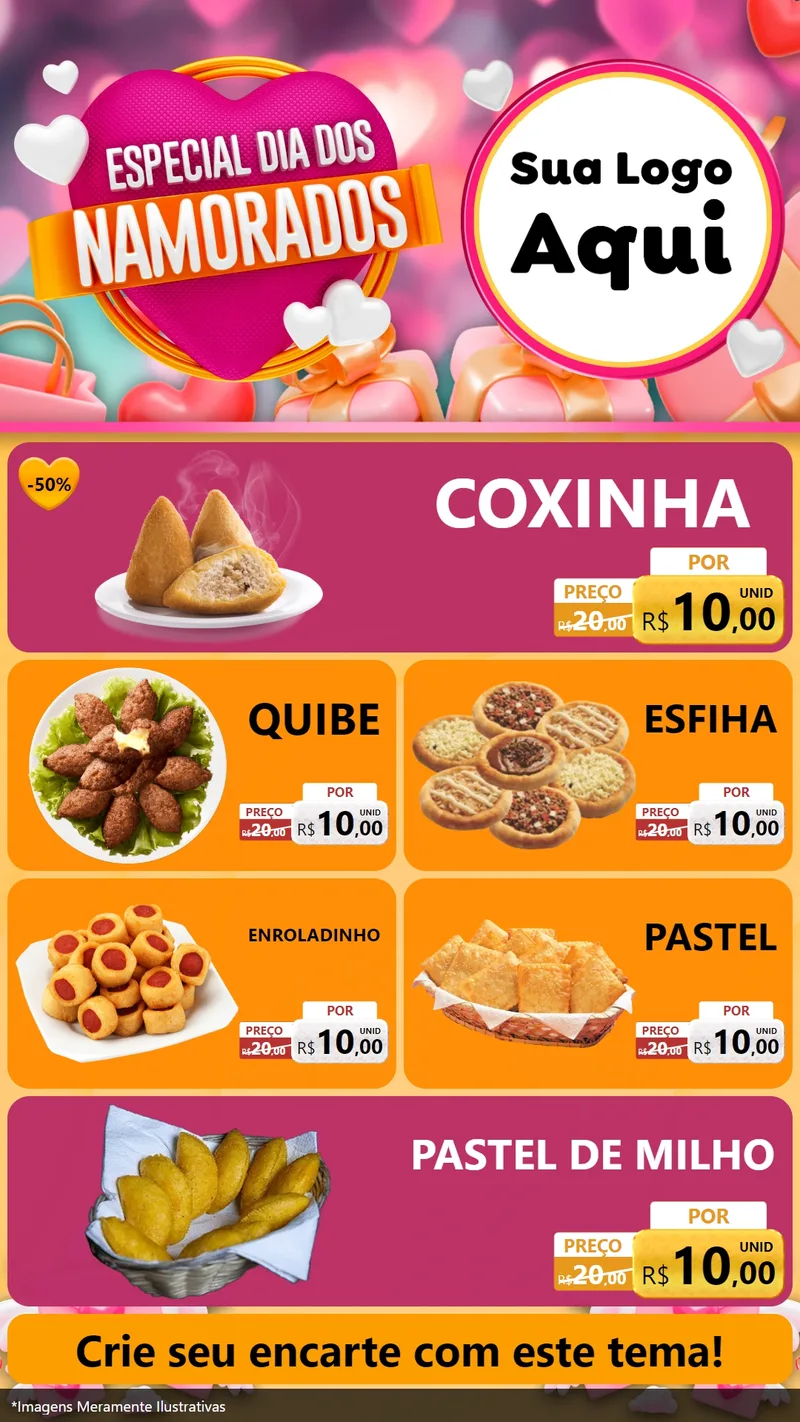 Modelo de TV para TV Vertical com o tema Especial Dia dos Namorados para Salgadaria
