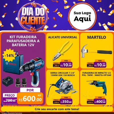 Modelo de Rede Social para Feed Facebook com o tema Dia do Cliente para Maquinas e Ferramentas