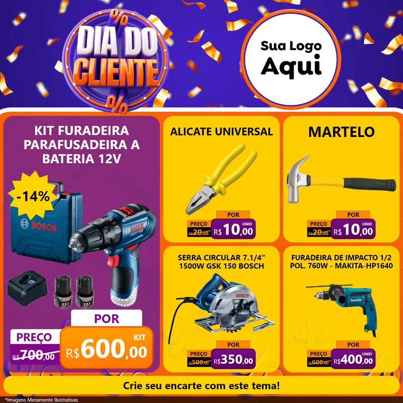 Modelo de Rede Social para Feed Facebook com o tema Dia do Cliente para Maquinas e Ferramentas