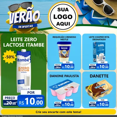 Modelo de Rede Social para Feed Facebook com o tema Verão de Ofertas para Frios e Laticínios