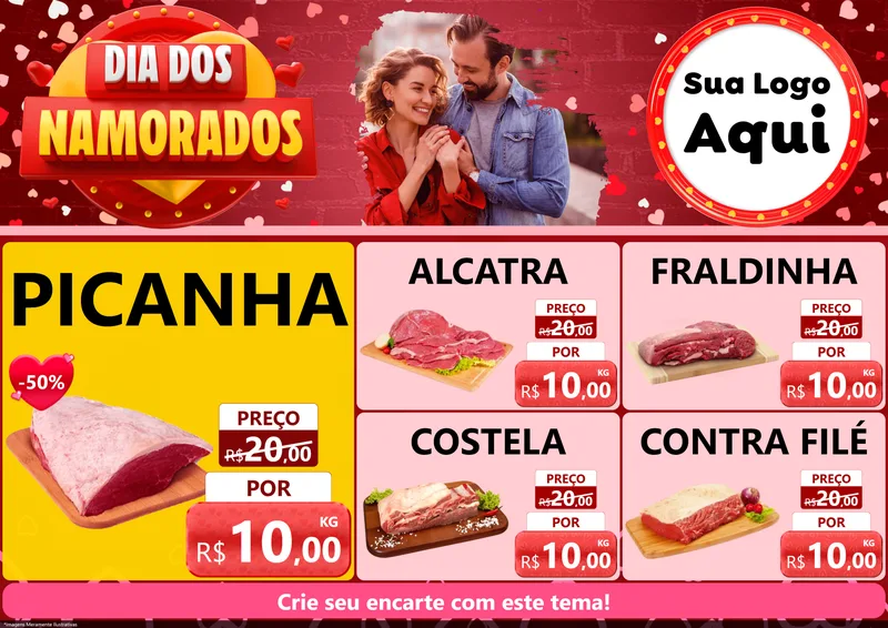 Modelo de Encarte para Encarte A4 Horizontal com o tema Dia Dos Namorados para Açougue