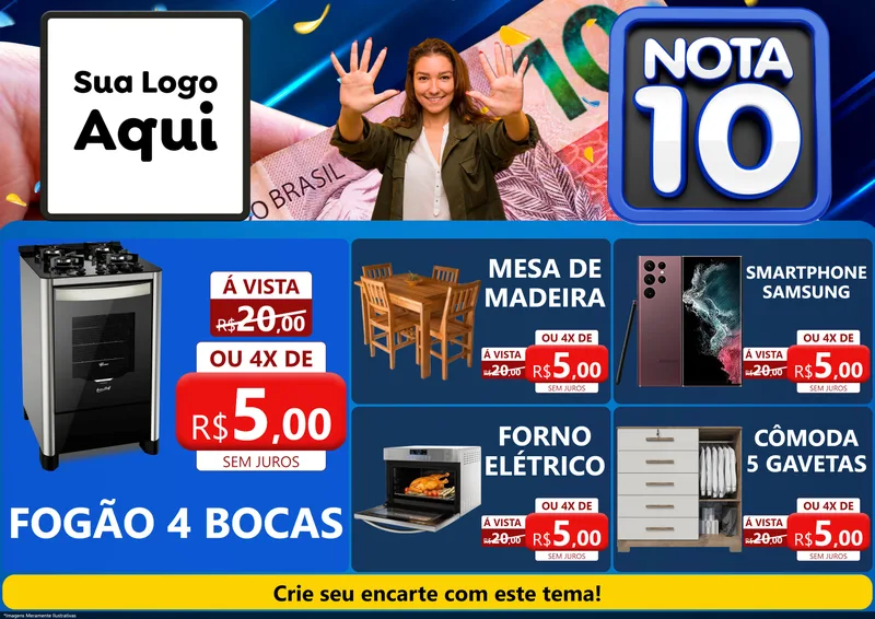 Modelo de Encarte para Encarte A4 Horizontal com o tema Nota 10 para Móveis e Eletro