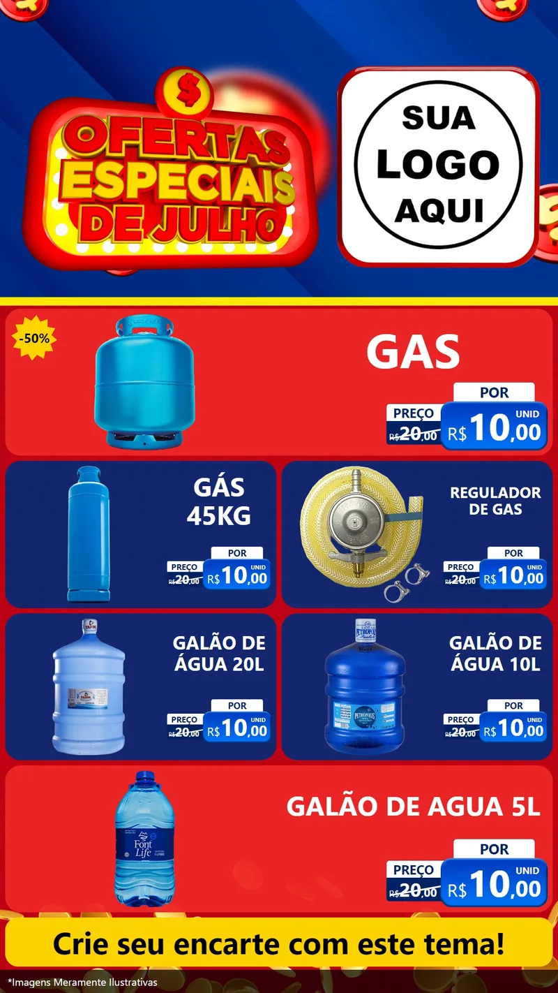 Modelo de TV para TV Vertical com o tema Ofertas Especiais de Julho para Água e gás