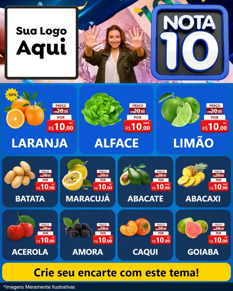Modelo de Rede Social para Feed Instagram com o tema Nota 10 para Hortifrúti