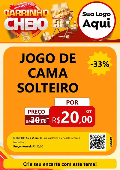 Modelo de Cartaz para Cartaz A4 Vertical com o tema Promoção carrinho cheio para Cama, Mesa e Banho