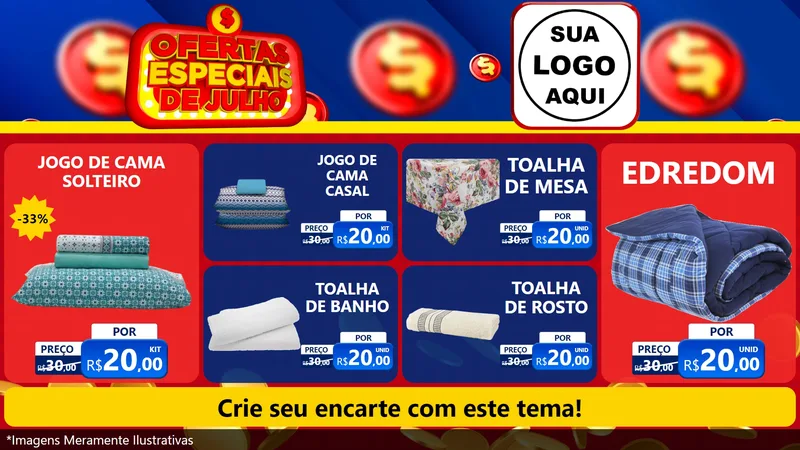 Modelo de TV para TV Horizontal com o tema Ofertas Especiais de Julho para Cama, Mesa e Banho