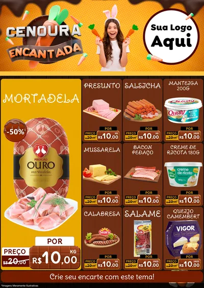 Modelo de Encarte para Encarte A4 Vertical com o tema Cenoura Encantada - Páscoa para Frios e Laticínios